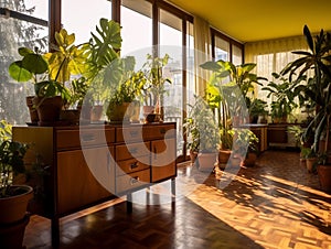 Interior of the room decorated with a variety of plants