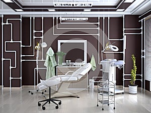 Interior room with equipment in the clinic of dermatology and cosmetology