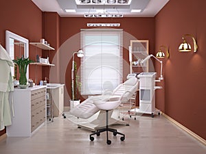 Interior room with equipment in the clinic of dermatology and cosmetology