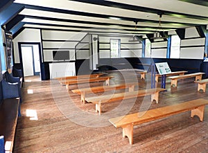 Interior room of Hancock Shaker Meetinghouse