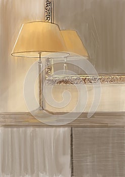 interior of a room with a lamp