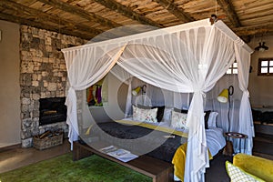 Interior of a room at the lodge at The Fort, Onguma Game Reserve, Namibia.