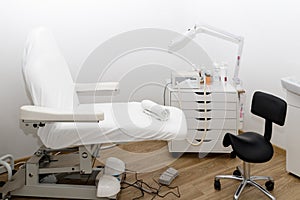 The interior of a room for professional feet and nail treatment and care