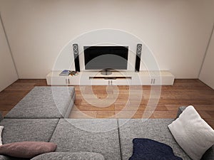 Interior of room with TV and sofa