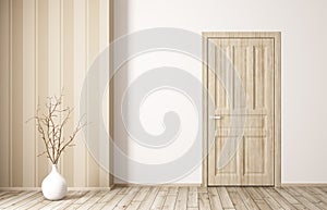 Interior of room with wooden door 3d rendering