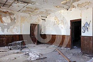 Interior of ruined abandoned building in Detroit