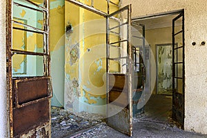 Interior of a ruined building on the Goli otok prison in Croatia photo