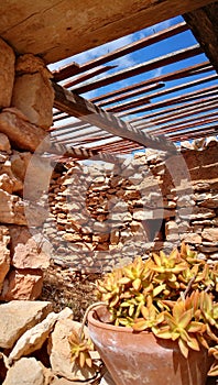 Interior ruined house in Lampedusa, Sicily.