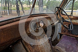 Interior Of Rusted Truck Wreck