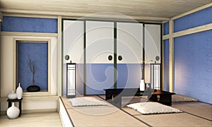 Interior Ryokan Blue room zen very japanese style.3D rendering