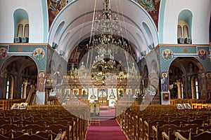 Interior of Saint George Church on Paralimni, Cyprus on June 12, 2018.