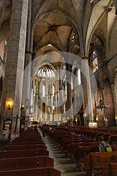 Interior of Santa Maria del Mar in Barcelona, Spain