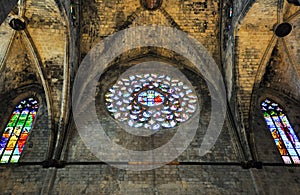 Interior of the Santa Maria del Pi in Barcelona, Catalonia, Spain.