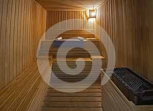 Interior of sauna room in a health spa