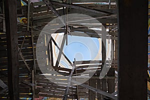 Interior scaffolding in a church being renovated