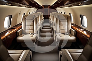 interior seat row in a luxurious private jet