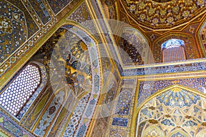 Interior of Sher Dor Madrasa in Samarkand, Uzbekist