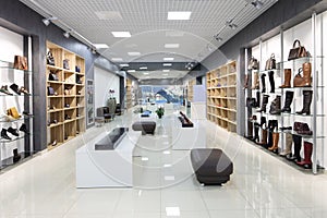 Interior of shoe store in modern european mall