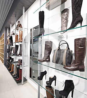 Interior of shoe store in modern european mall