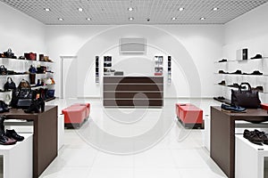 Interior of shoe store in modern european mall