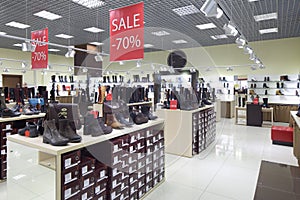 Interior of shoe store in modern european mall