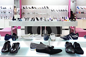 Interior of shoe store in modern european mall