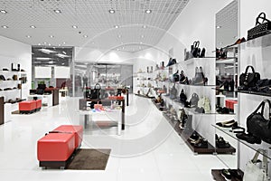 Interior of shoe store in modern european mall