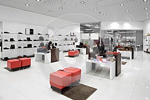 Interior of shoe store in modern european mall