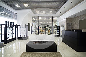 Interior of shoe store in modern european mall