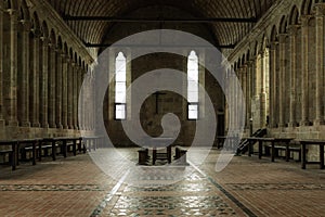 Interior shot of the Abbey on St Mont Michel in France