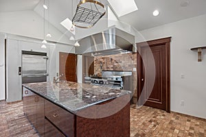 Interior shot of a beautiful luxury mansion's kitchen photo