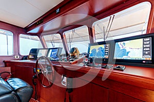 Interior shot of the control room of the boat