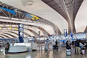 Interior shot inside passenger departure terminal, Kansai International Airport, Osaka, Japan
