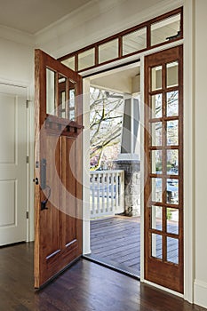 Interior shot of an open Wooden Front Door