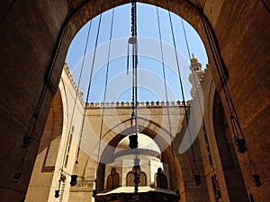 Interior shot of Sultan Hassan mosque in Egypt. Islamic Cairo