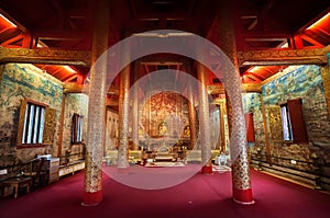 Interior shot of Wihan Lai Kham at Wat Phra Singh, Chiang Mai, Thailand