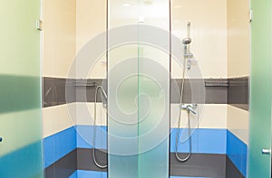 Interior of a shower room in a sports complex