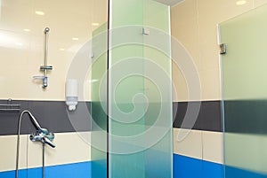 Interior of a shower room in a sports complex