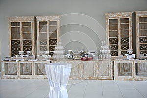 He interior of the sideboard in vintage style. hall for canteen. banquet hall buffet.