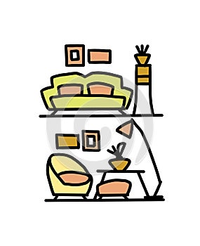 Interior sketch. Furniture icon. Hand drawn vecror illustration.