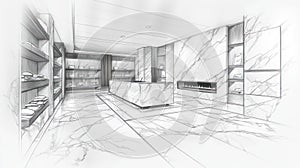 Architectural Sketch Modern Interior with Marble Accents