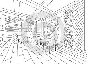 Interior sketch of Moldavian restaurant interior