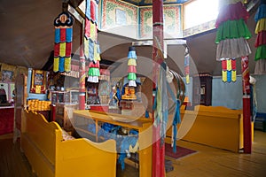 The interior is a small Mongolian Buddhist temple photo