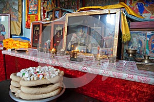 The interior is a small Mongolian Buddhist temple photo
