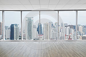 Interior space of modern empty office with city view background