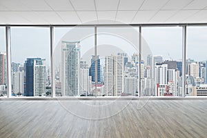 Interior space of modern empty office with city view background photo