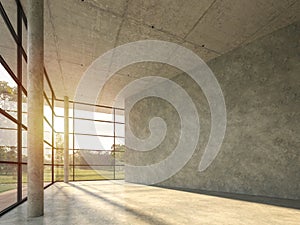 The interior space in the modern loft building with polished concrete 3d render