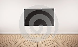 Interior space, oak wood floor with white wall and LED smart TV