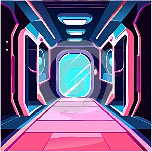 Interior of spaceship. Vector illustration in flat cartoon style. Spaceship interior. AI Generated