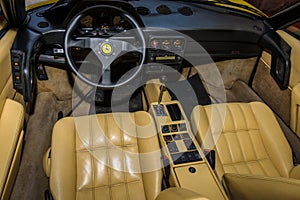 Interior of the sports car Ferrari 328 GTS.
